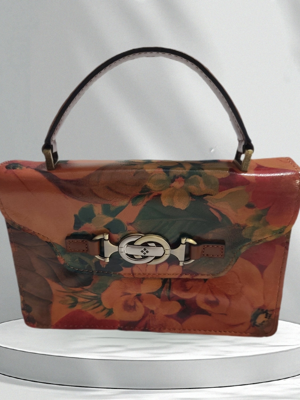 Patricia Nash Porcili Leather Top Handle Crossbody Bag Sienna Sunset Floral